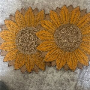 Gold Sunflower Beaded Table Accent Placemats - Set of 2